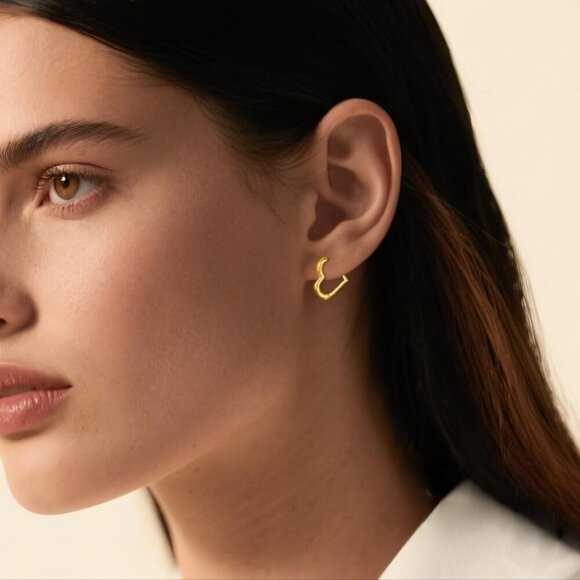 Solid 925 Sterling Silver 1.6CM Heart Hoop Earrings for Women Teens Minimalist H - Picture 3 of 7